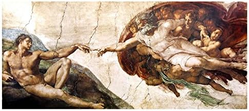 Alonline Art - יצירת אדם מאת Michelangelo | תמונה ממוסגרת ירוקה מודפסת על בד כותנה, מחוברת